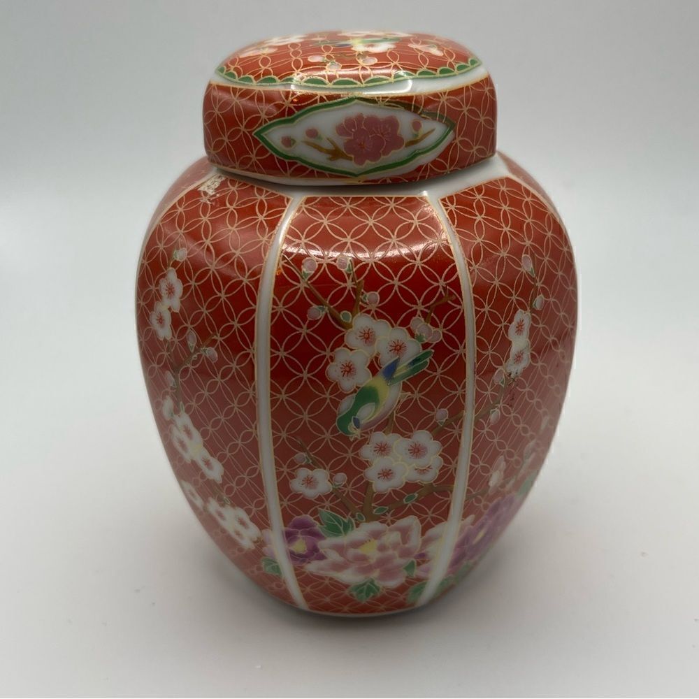 Cloisonné orange ginger jar vintage